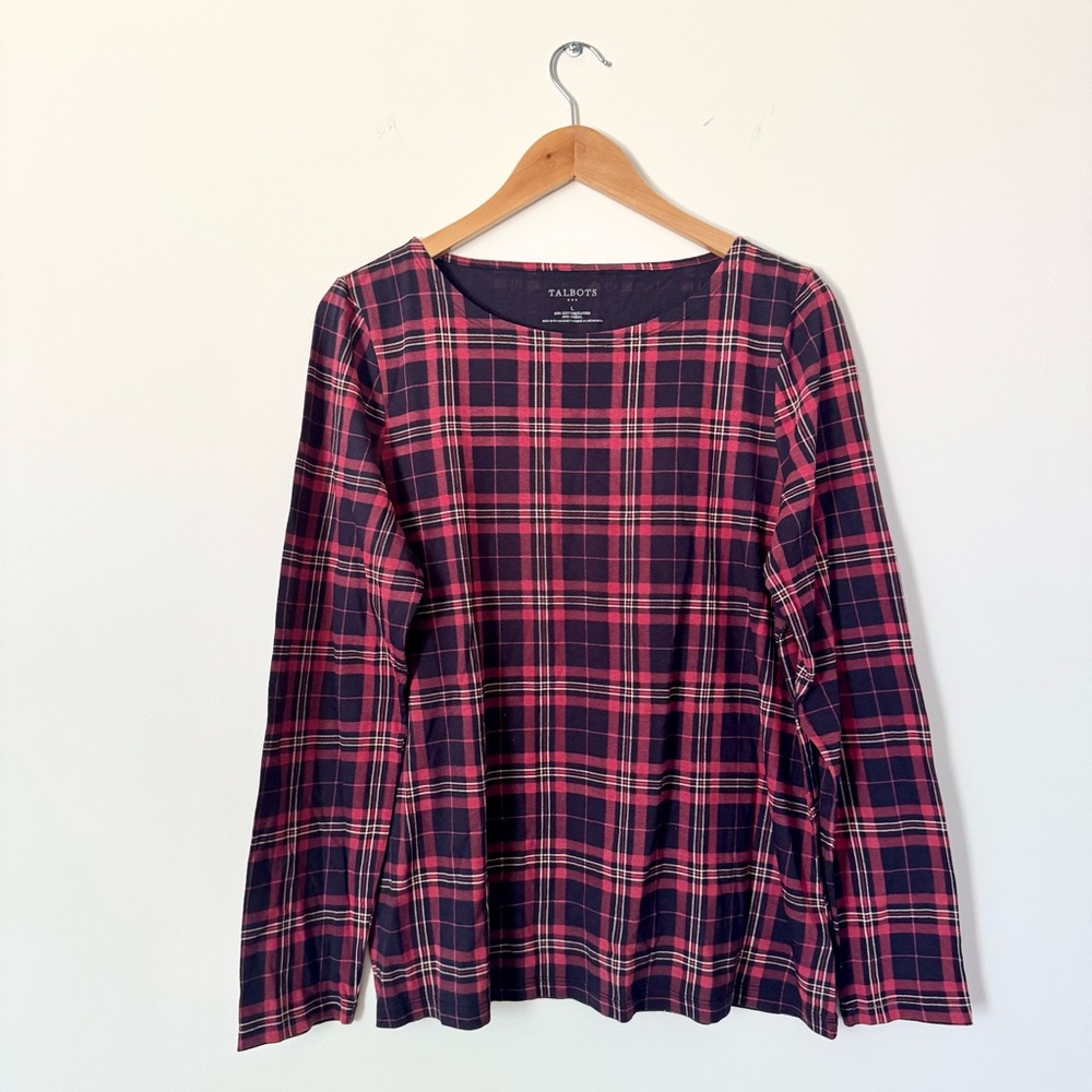 Talbots Plaid Long Sleeve Top Cotton Modal Size L